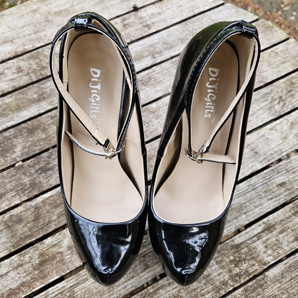 Diji Girls Extreme Black Patent Platform Stilettos - Picture 4 of 6